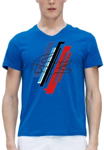 לקוסט-LACSOTE TSHIRT MEN V NECK DESGIN SHORT - Blue