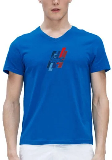 לקוסט-LACSOTE TSHIRT MEN V NECK DESGIN SHORT - Blue