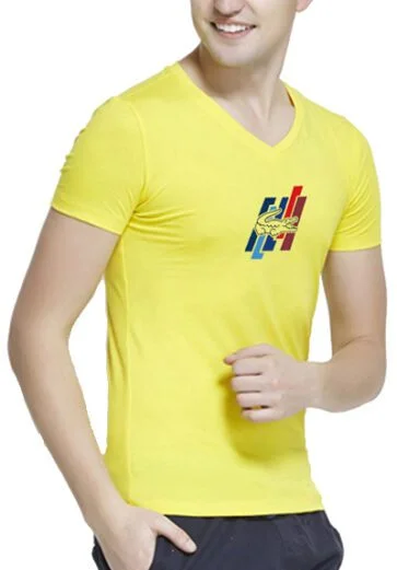 לקוסט-LACSOTE TSHIRT MEN V NECK DESGIN SHORT - Yellow