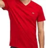 לקוסט-LACSOTE TSHIRT MEN V NECK SHORT - Red
