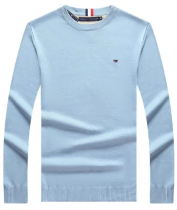 טומי הילפיגר-TOMMY TSHIRT MEN'S LONG CREW NECK-LIGHT BLUE