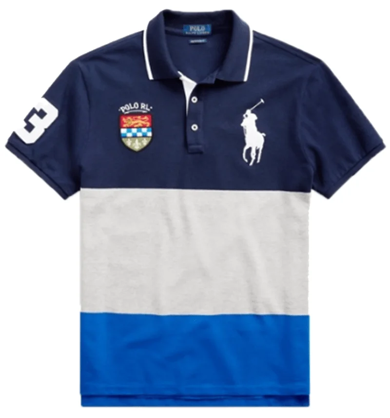 ראלף לורן-RALPH LAUREN POLO TSHIRT SHORT BIG PONY MEN'S - NAVY BLUE GRAY & BLUE