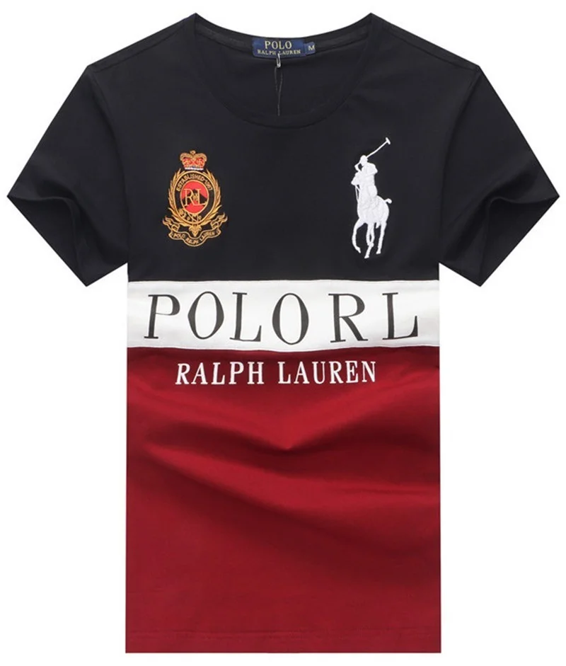 ראלף לורן-RALPH LAUREN POLO TSHIRT MEN'S SHORT DESGIN - BLACK & MANDARIAN ORG