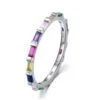טבעת יוקרה-Silver Ring Rainbow Emerald cut Rectangle CZ Finger Rings for Women Wedding