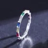 ⁦טבעת יוקרה-Silver Ring Rainbow Emerald cut Rectangle CZ Finger Rings for Women Wedding⁩ – תמונה ⁦3⁩