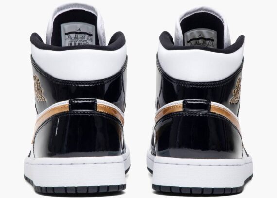 ⁦נייק ג'ורדן-Nike Air jordan 1 Mid - Patent Black White Gold⁩ – תמונה ⁦2⁩