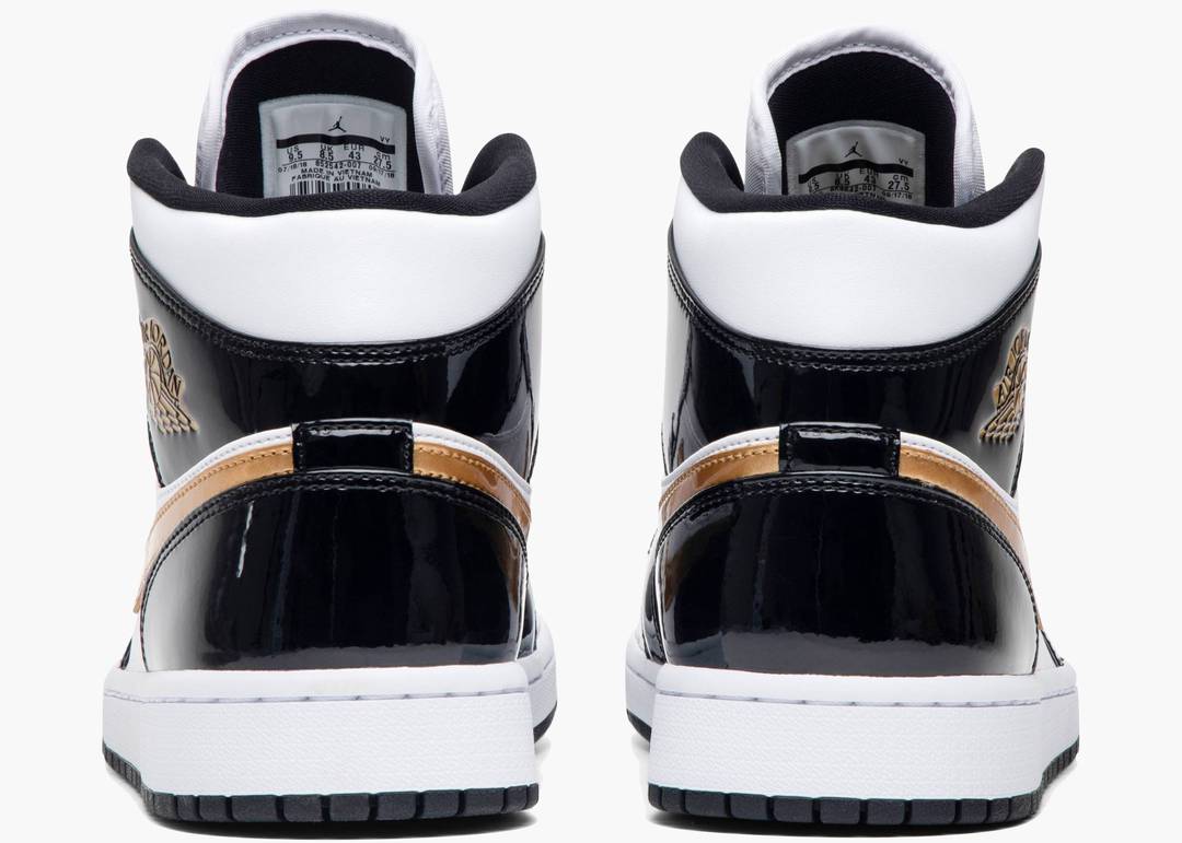 נייק ג'ורדן-Nike Air jordan 1 Mid - Patent Black White Gold – תמונה 2