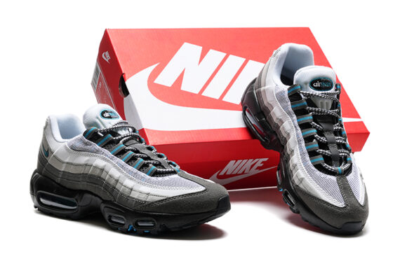 ⁦נעלי נייק NIKE AIR MAX 95 GRAY BLACK WHITE TURKIZ⁩ – תמונה ⁦5⁩